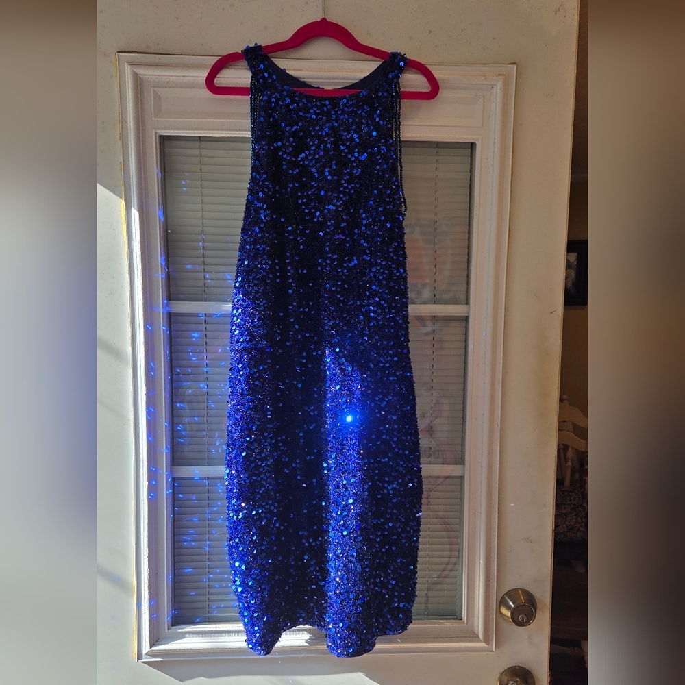 Elegant Blue Sequin Mini Dress